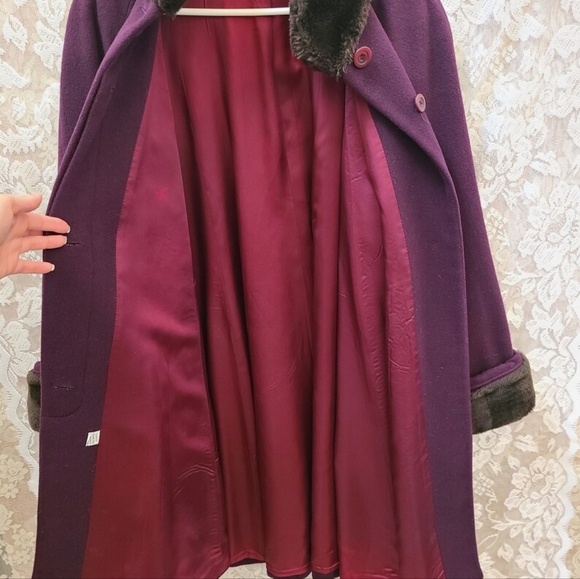 Vintage 90's Searle Blatt Studio Swing Coat Dark Purple Eggplant Wool Coat - Picture 9 of 10